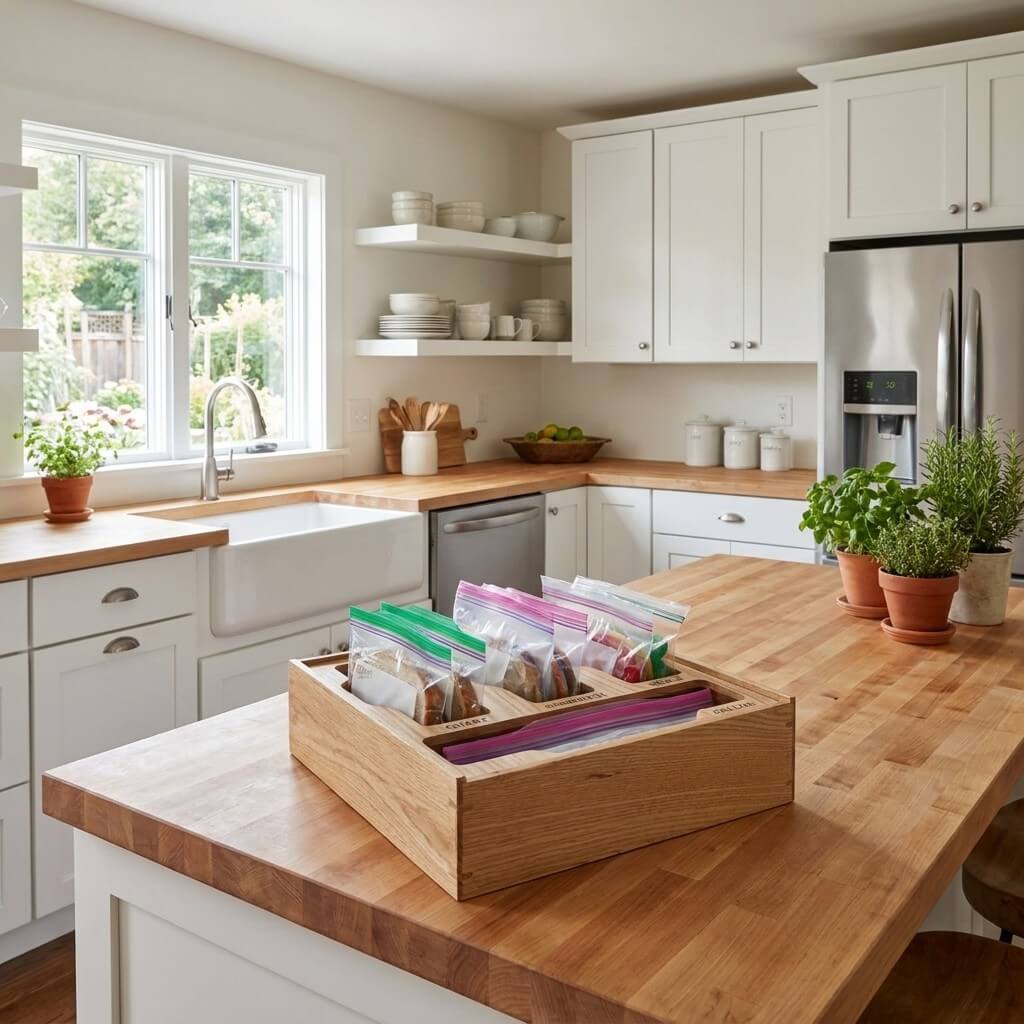 Food storage bag organizer compartment view