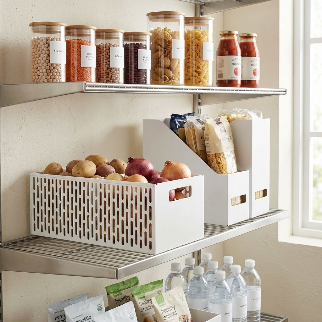 Stackable vegetable storage basket with mesh sides and divider