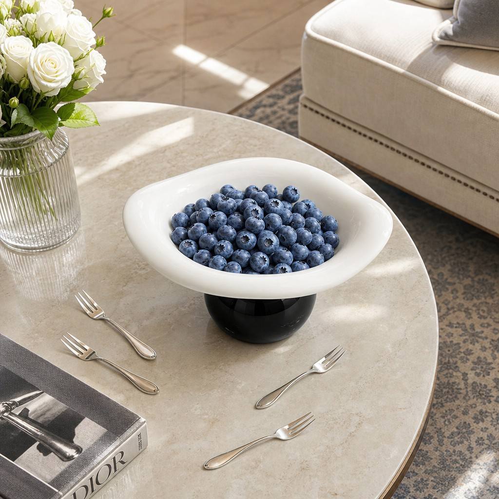 White and black ceramic fruit plate