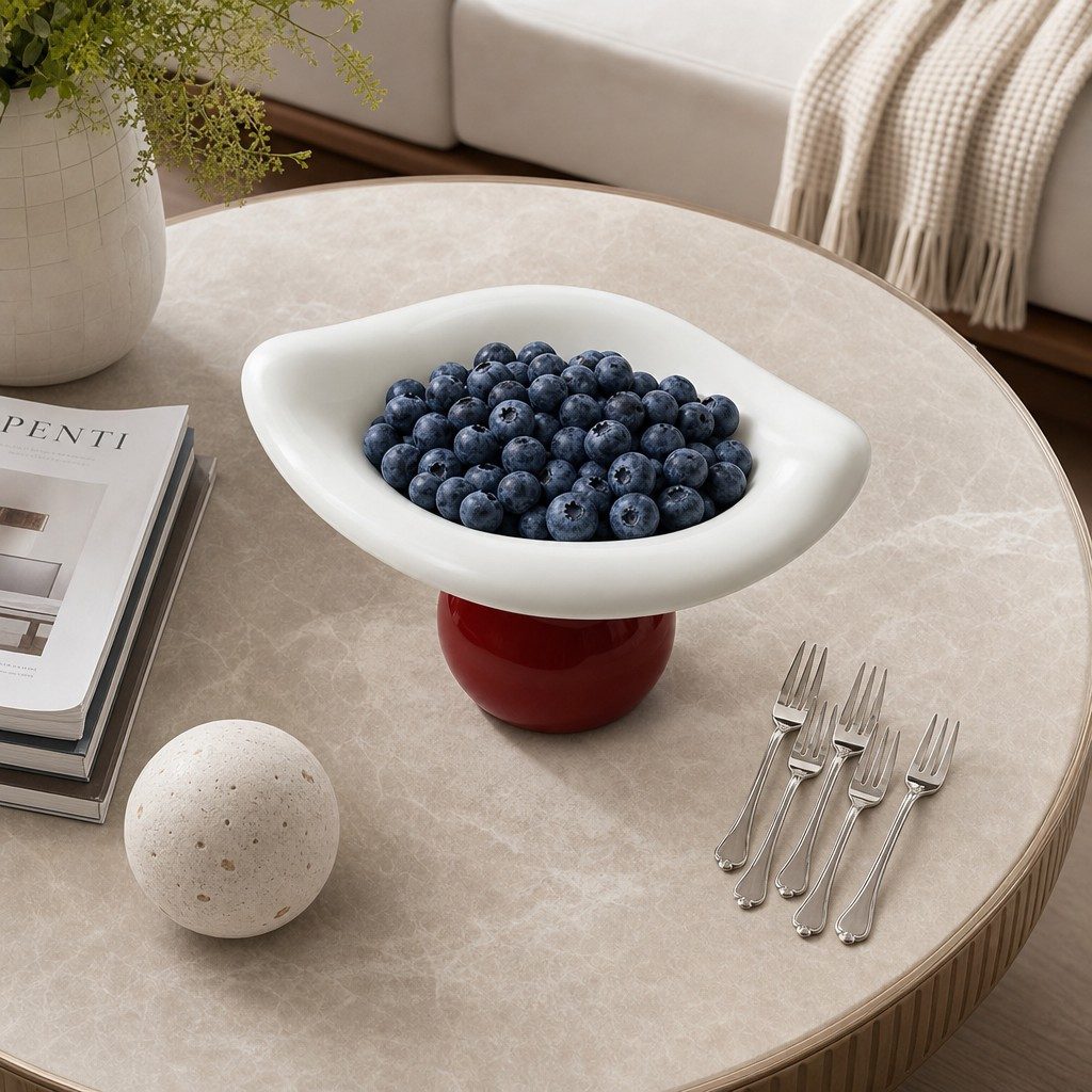 White and red ceramic fruit plate