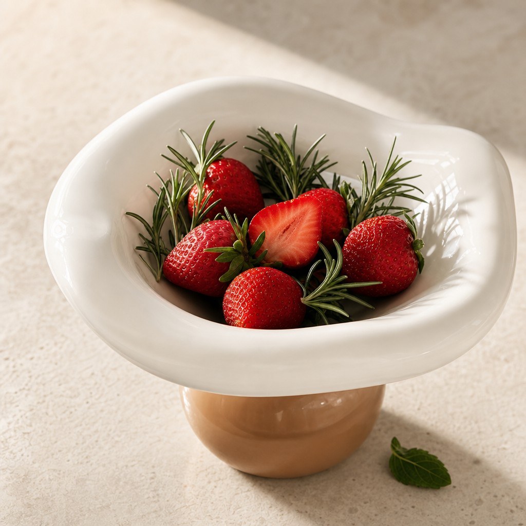 White and brown ceramic fruit plate