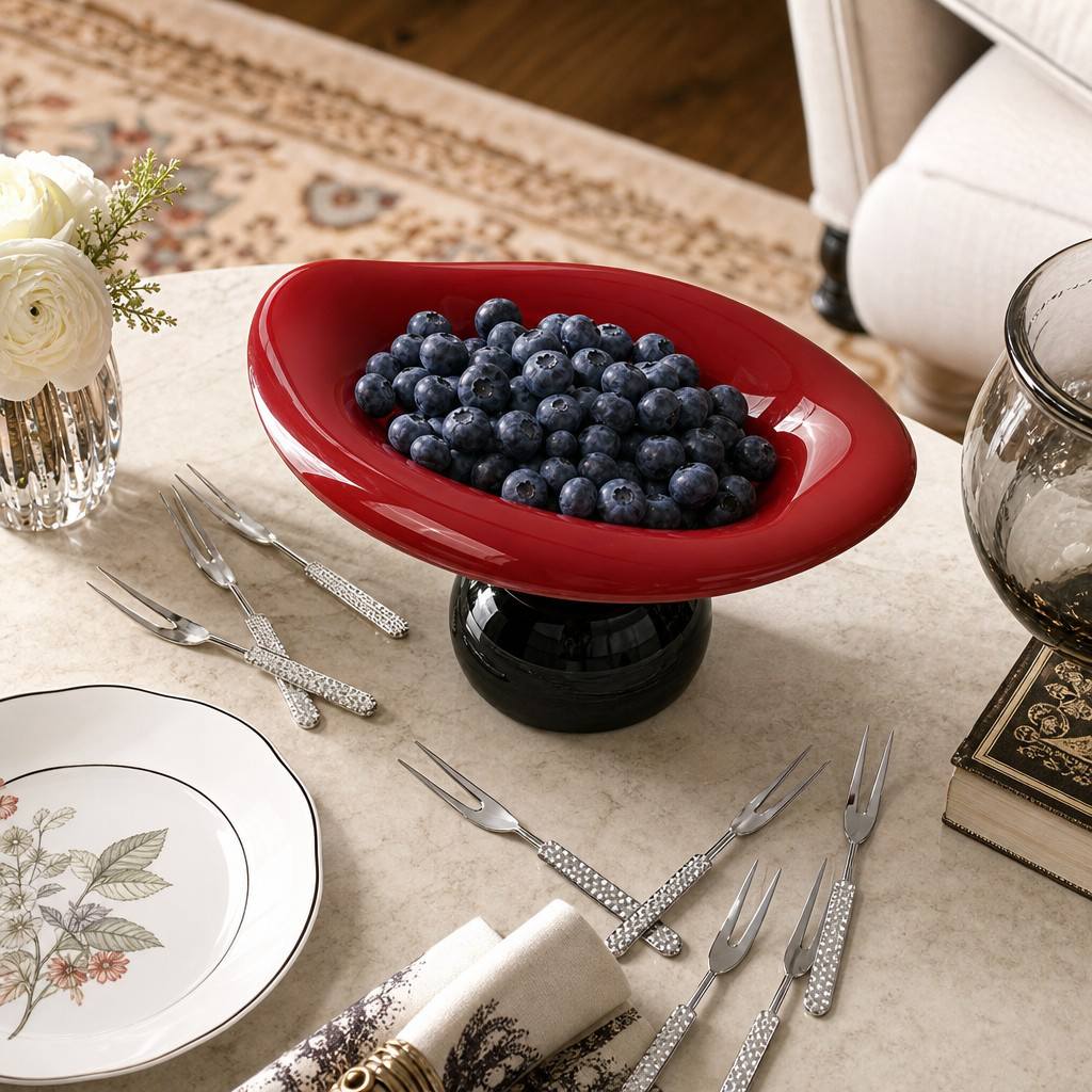 Red and black ceramic fruit plate decorative tray K35