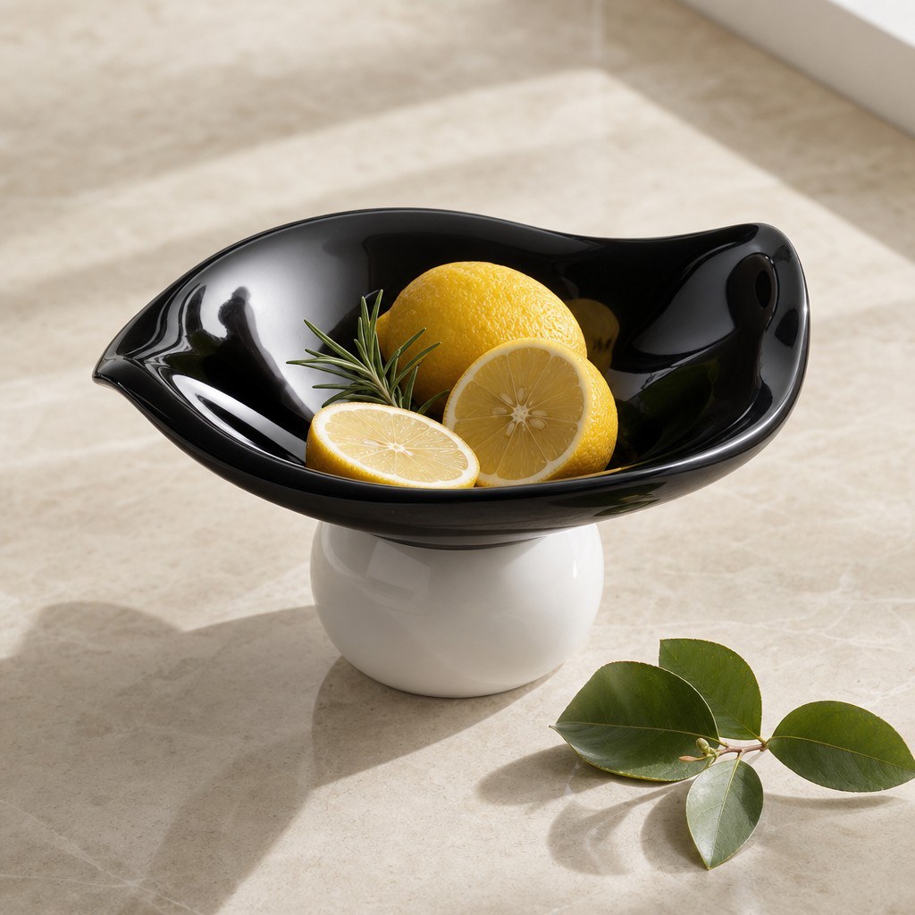 Black and white ceramic fruit plate